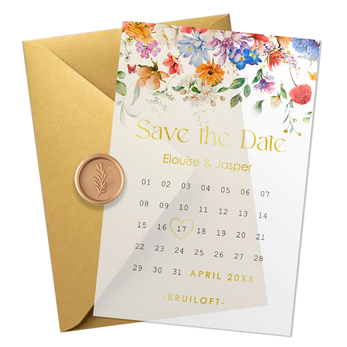 Save the Date kaart kalkpapier bloemen kalender