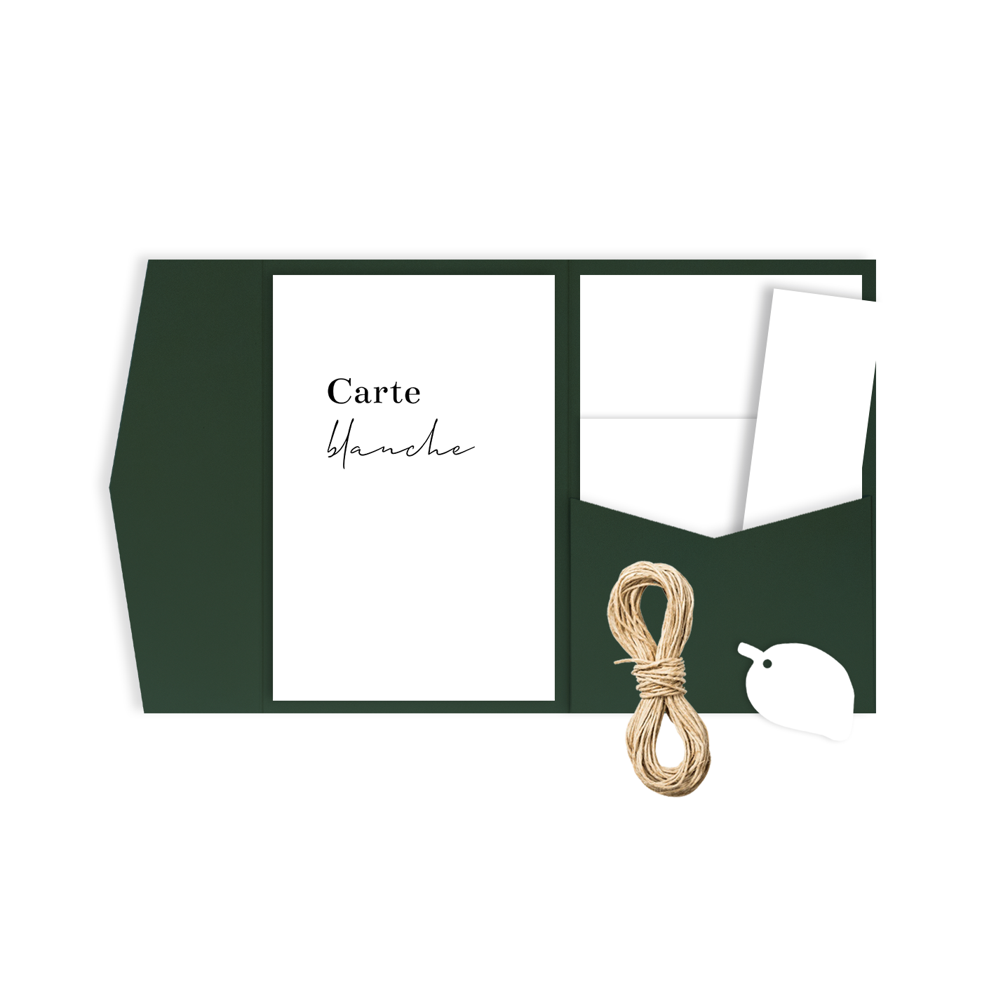Faire-part de mariage pochette avec étiquette forme feuille
