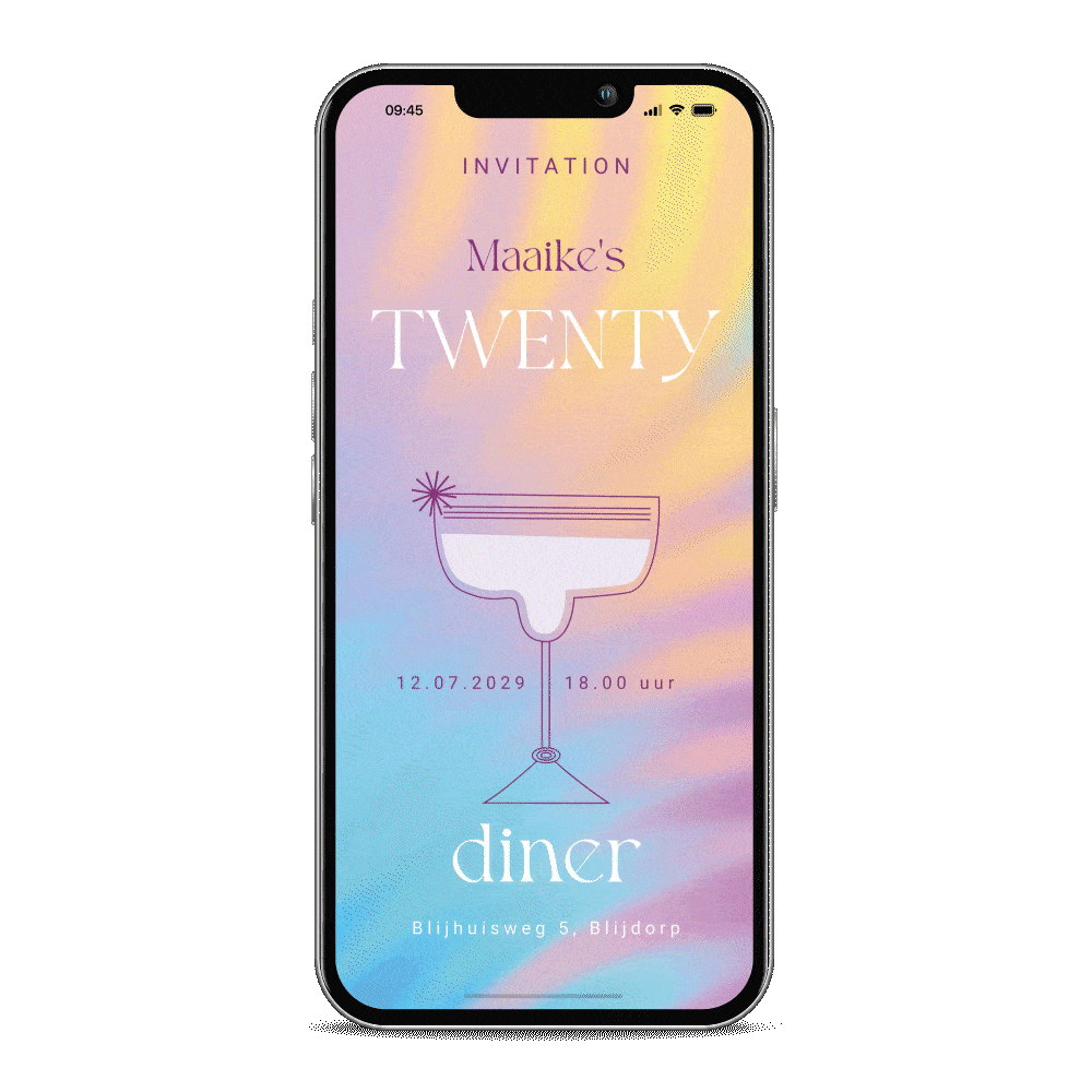Digitale uitnodiging 21 diner met bruisend cocktailglas