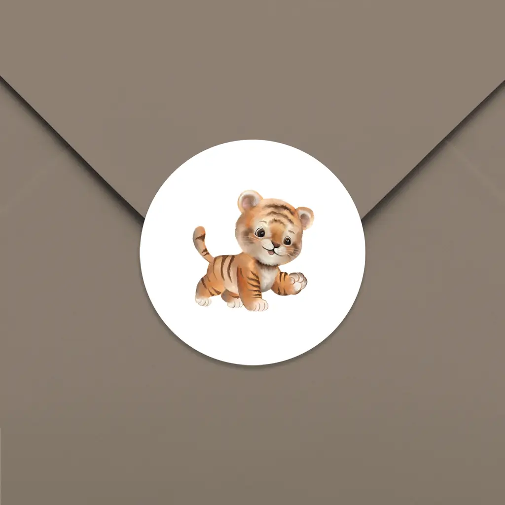Witte schattige sluitsticker met tijgertje - per 25 stuks