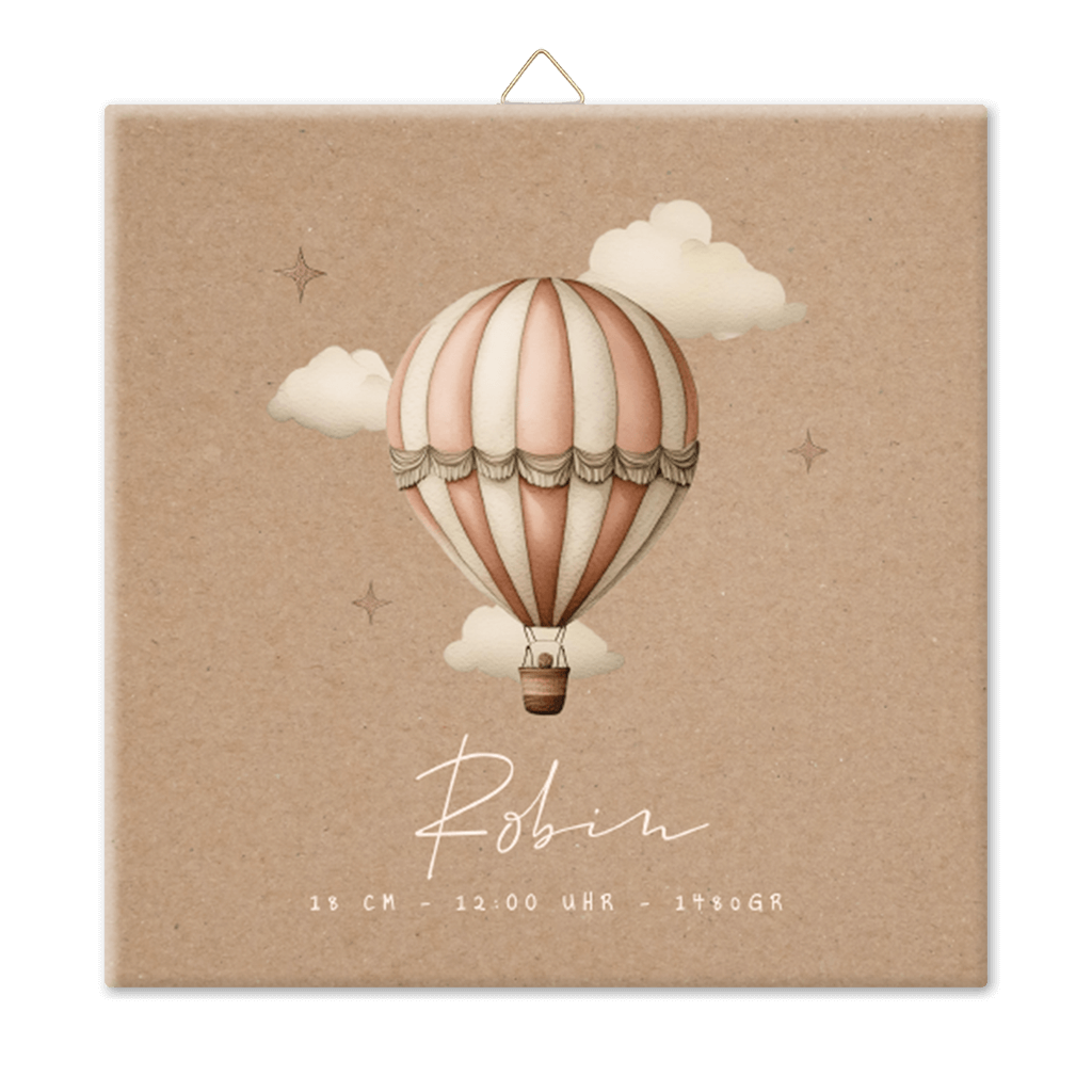 Fotofliese mit Heißluftballon und Wolken auf Kraftlook-Hintergrund