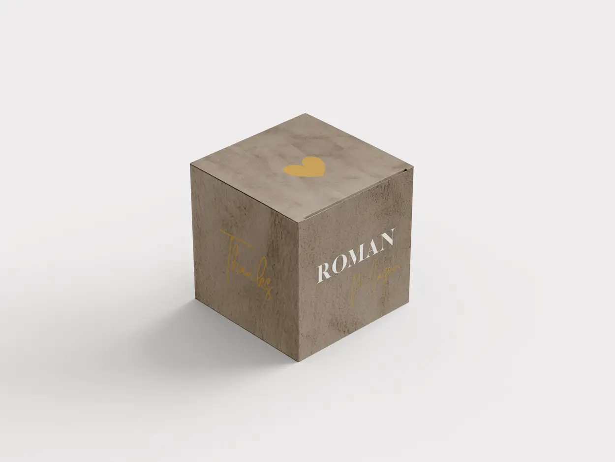 Stoer bruin doopsuikerdoosje met velvet-look en goudfolie