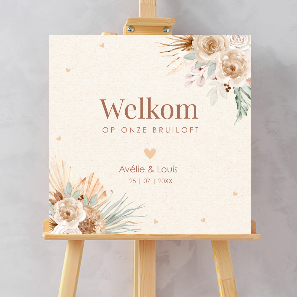 Bruiloftsbord bohemian bloemen beige