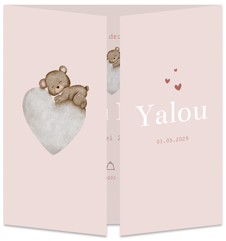 Geboortekaartje Meisje Teddybeertje Hartje Luikkaartje 