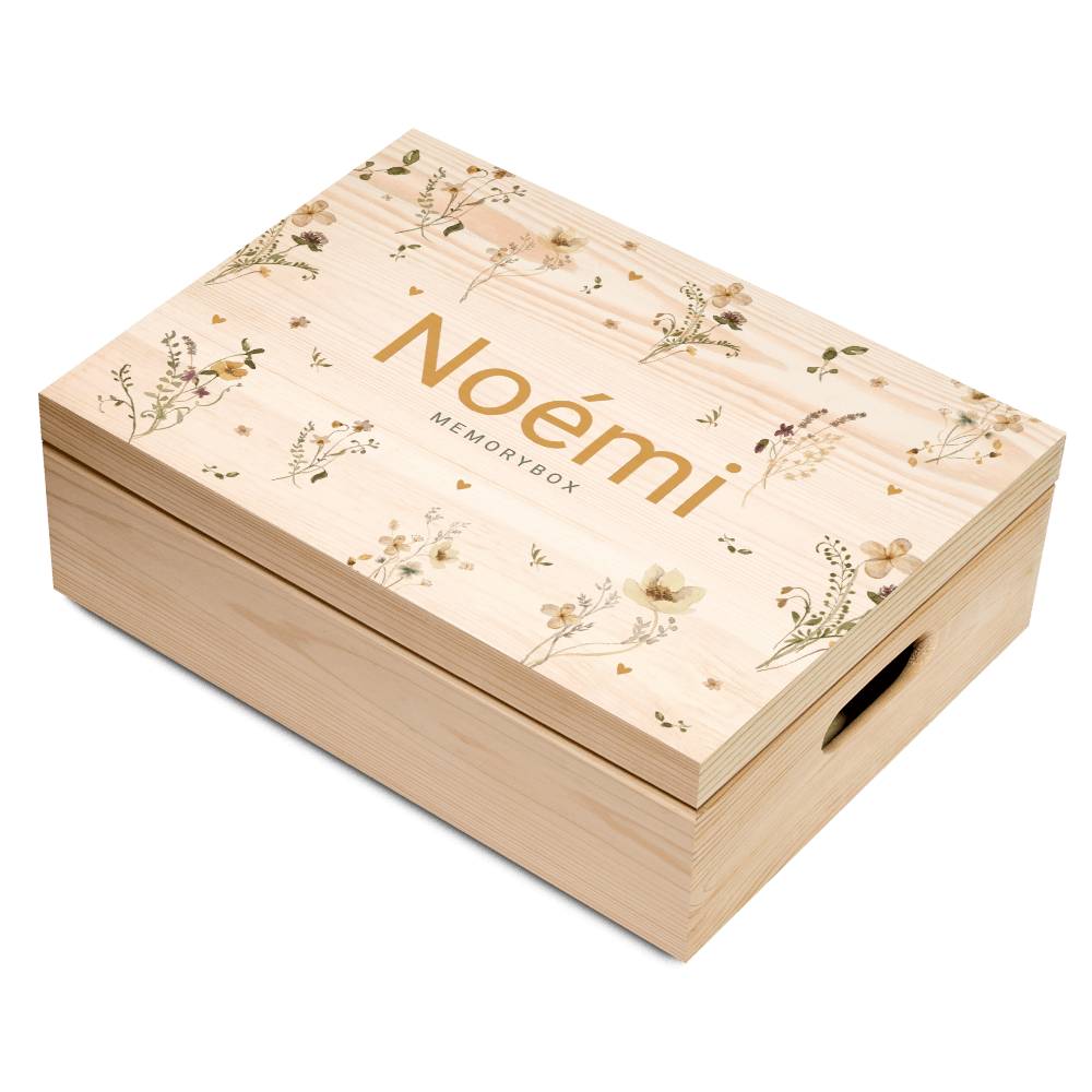 Bloemen geboorte herinneringsbox van hout voor een meisje