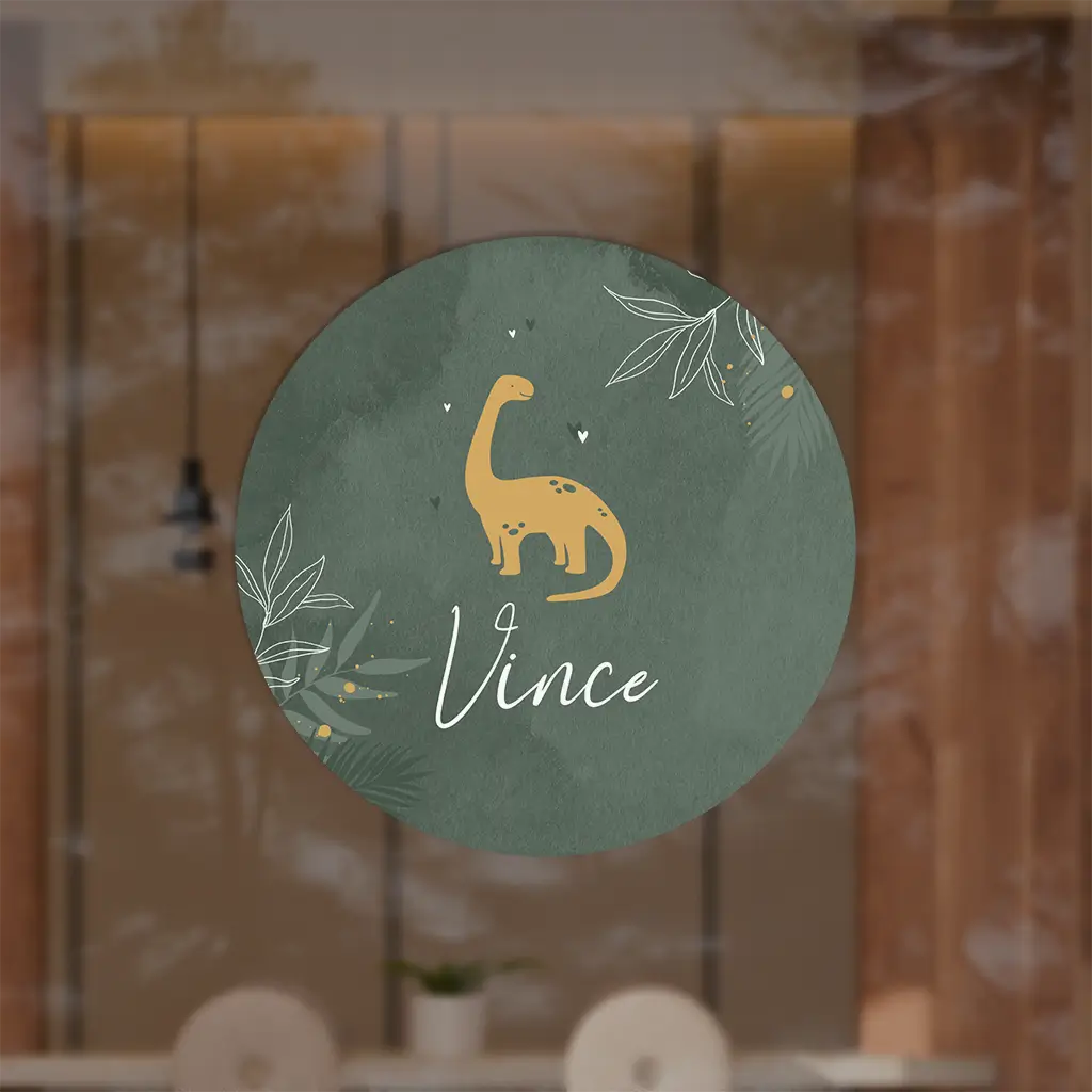 Raamsticker rond groen met dino