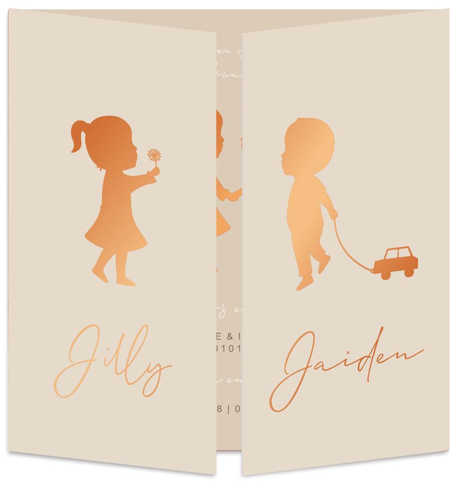 Geboortekaartje Tweeling Luikkaartje Kindjes SIlhouet