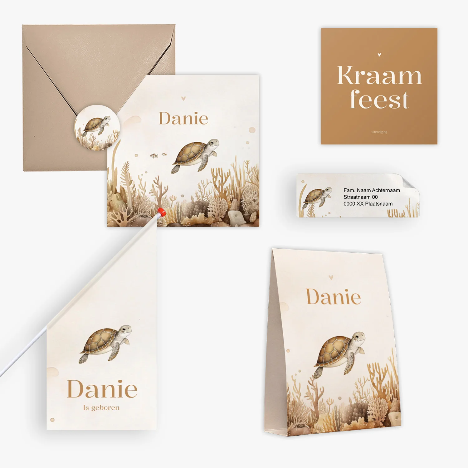 doorlink geboortekaartjes set turtle tales