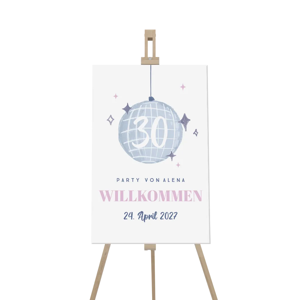 Willkommensschild zum 30 Geburtstag mit Discokugel