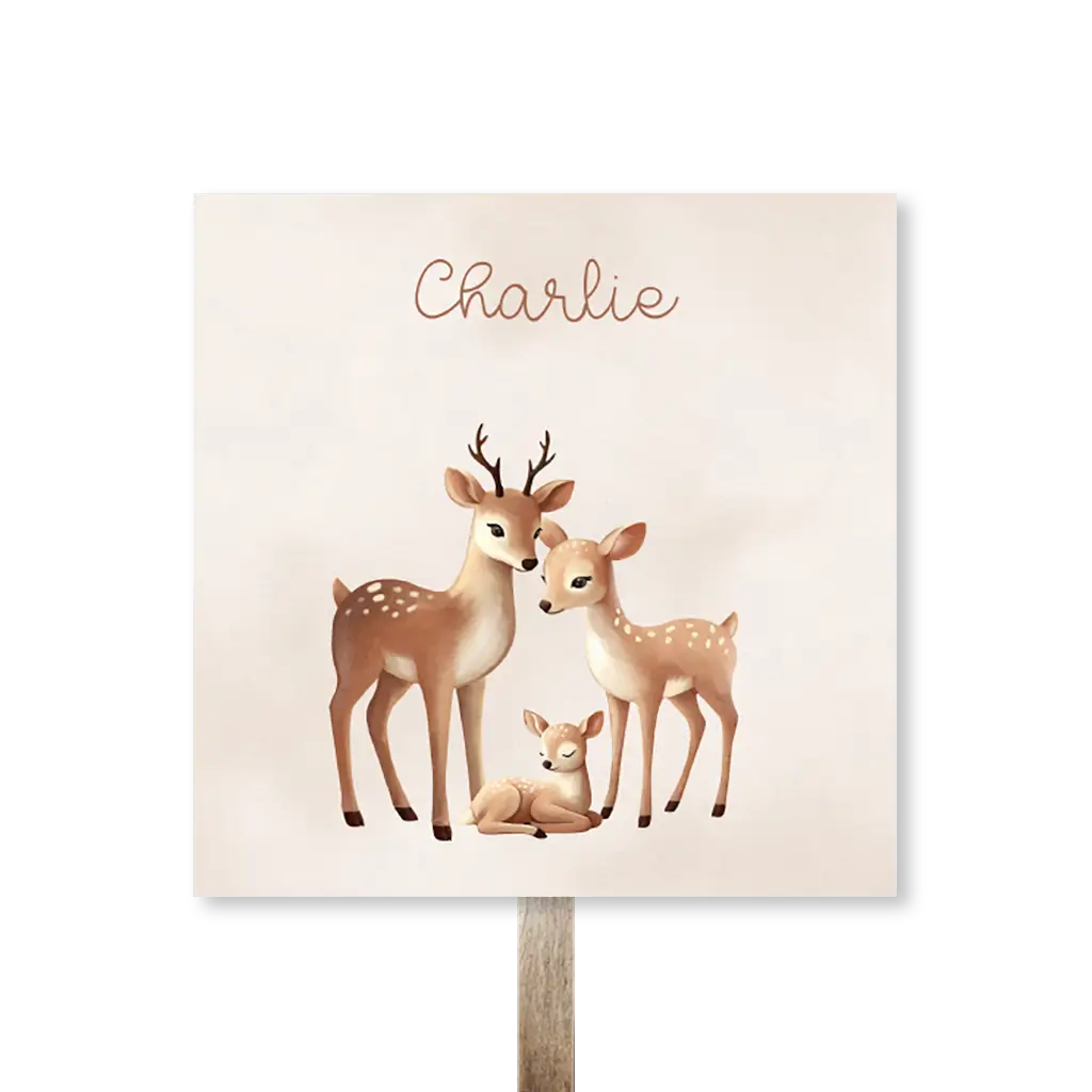 Tuinbord vierkant in beigetinten met hertengezin