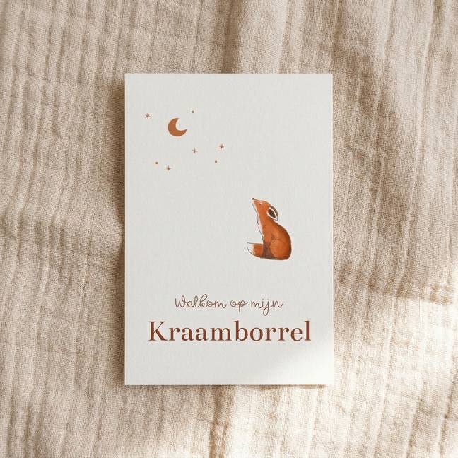 Kraamfeest kaartje vosje maan sterren