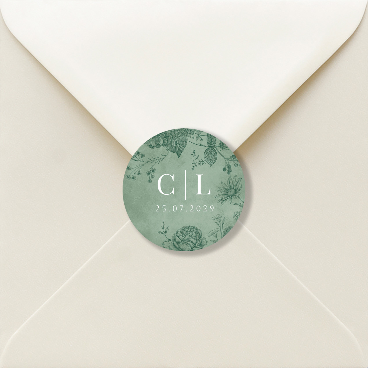 Sluitzegels huwelijk groen botanisch floral