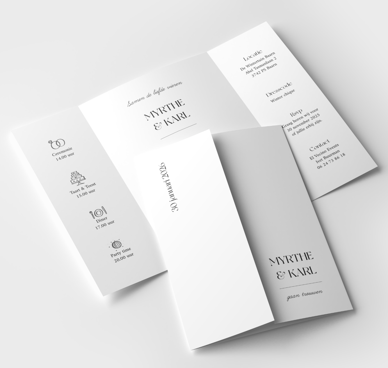 Stijlvolle luikvouw trouwkaart minimalistische uitstraling