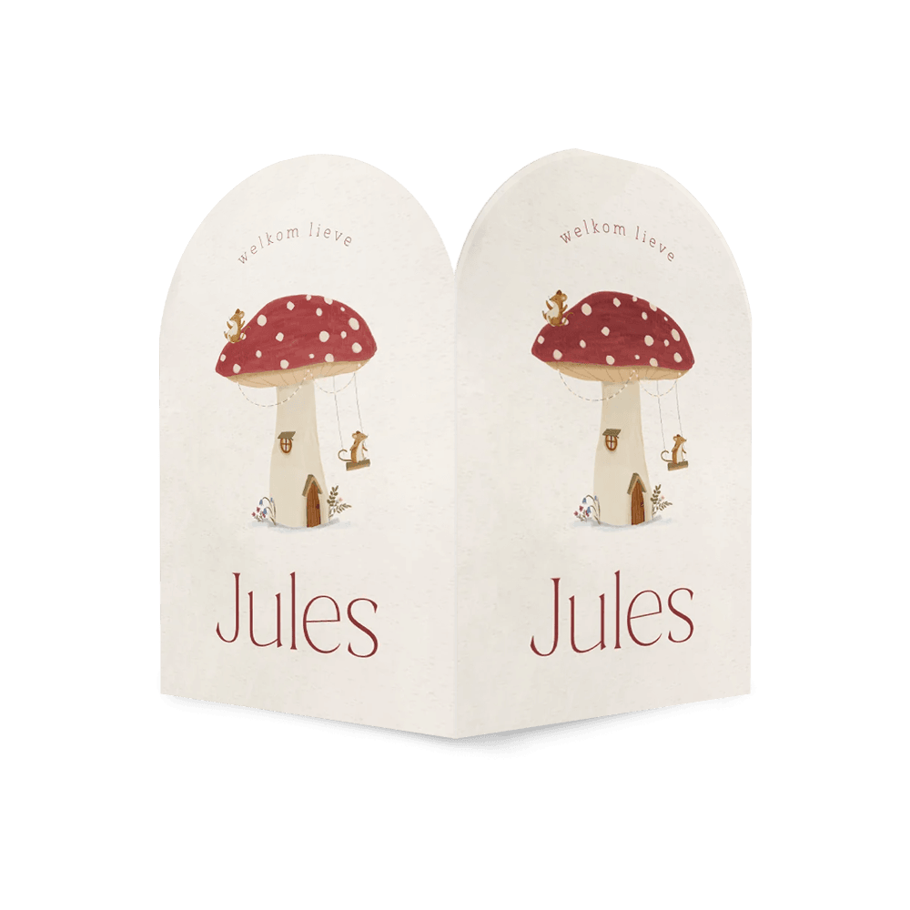 Raambord in herfststijl met naam, paddenstoel en muisjes