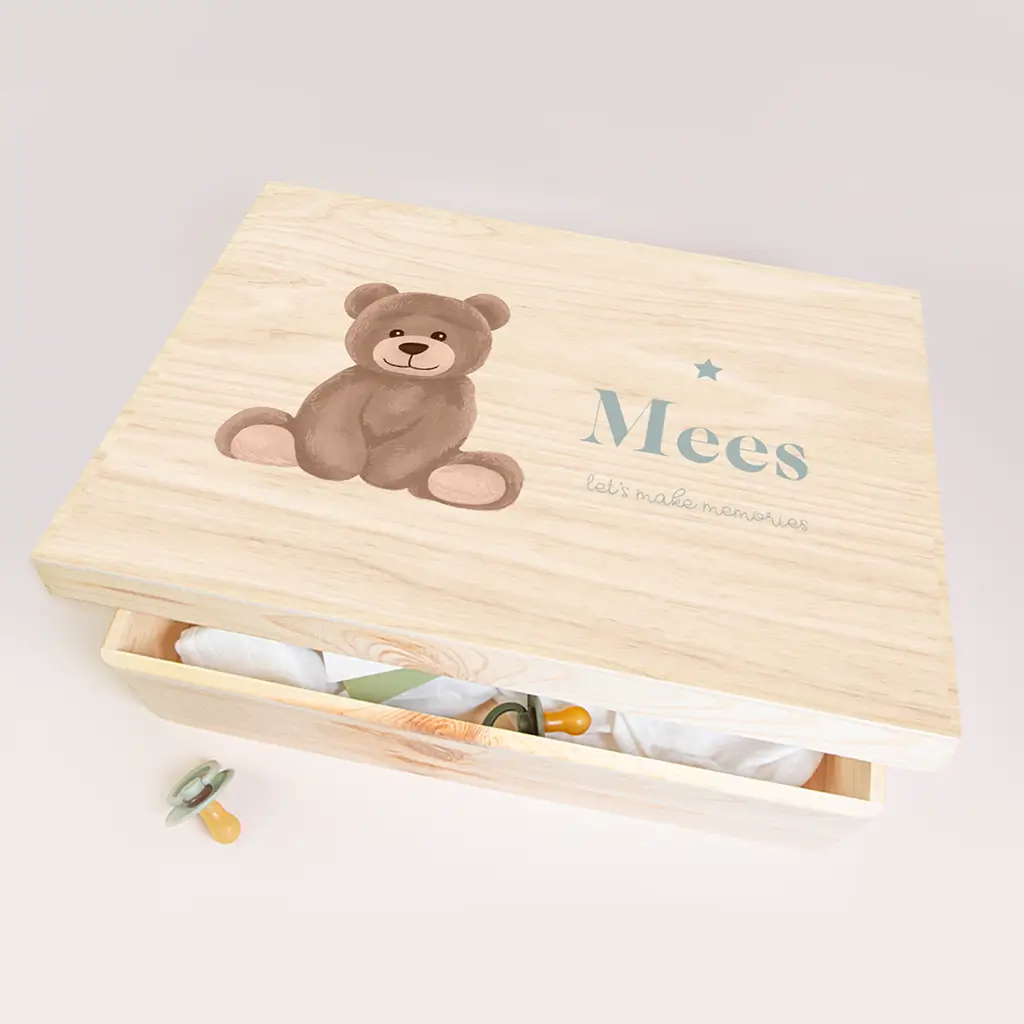 Memorybox baby jongen met teddybeer en naam