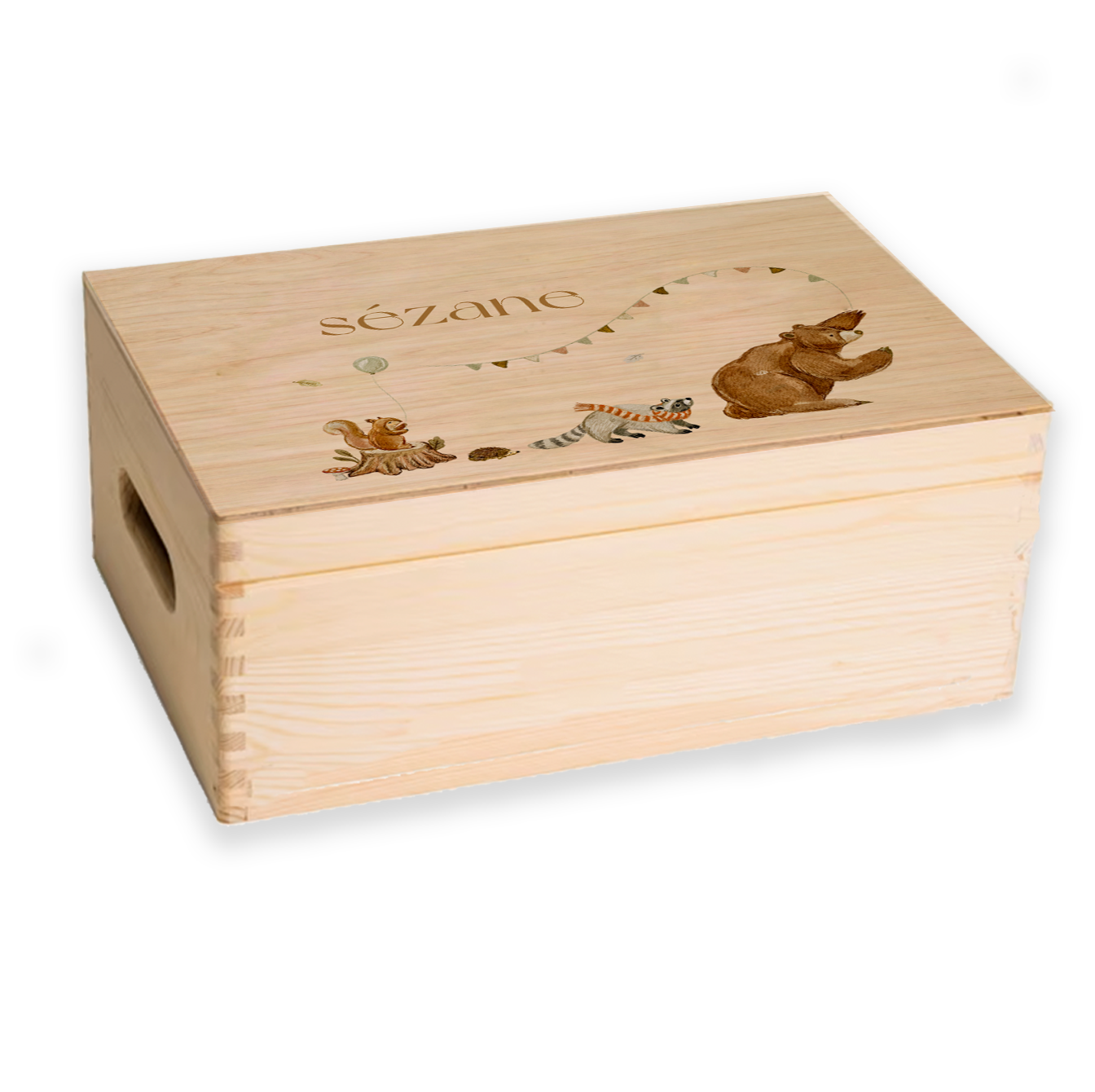 Memorybox baby met illustratie vrolijke bosdieren en naam