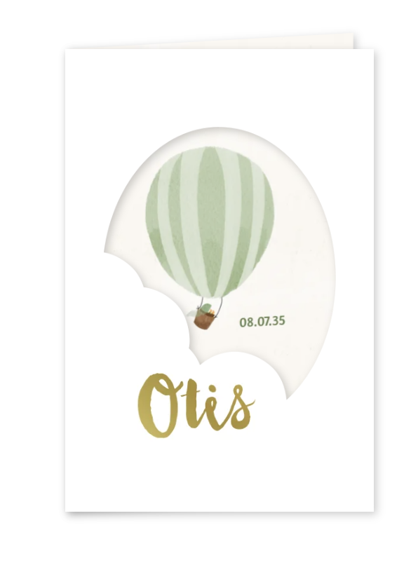 Geboortekaartje doorkijkje wolken luchtballon groen
