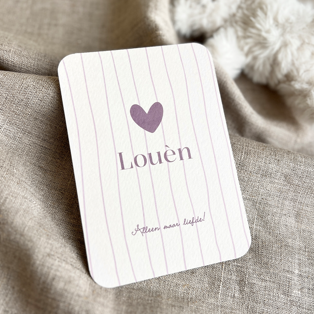 Geboortekaartje Meisje Hartje Strepen Lila Paars