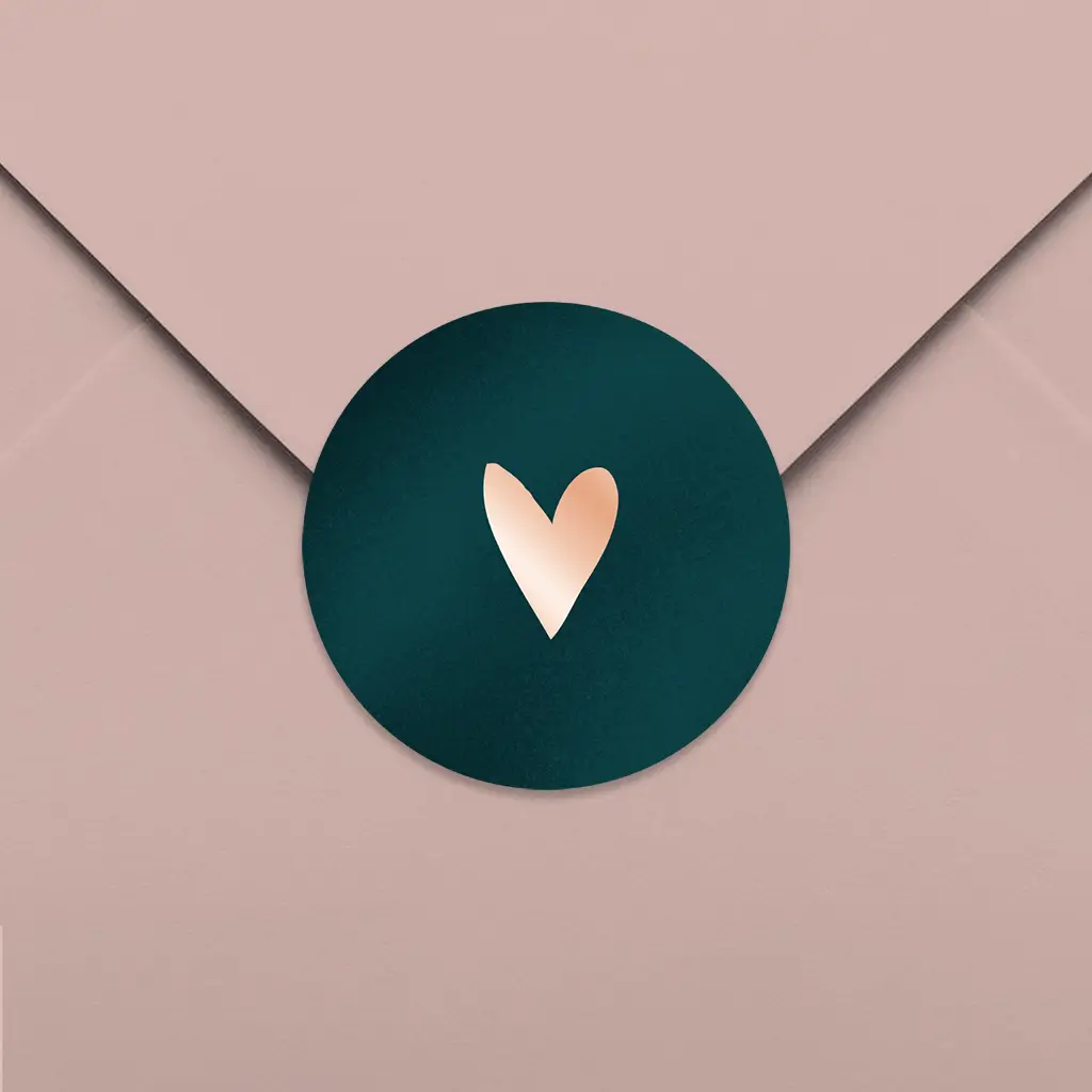 Sluitsticker donkerblauw met roségoudfolie hartje - per vel