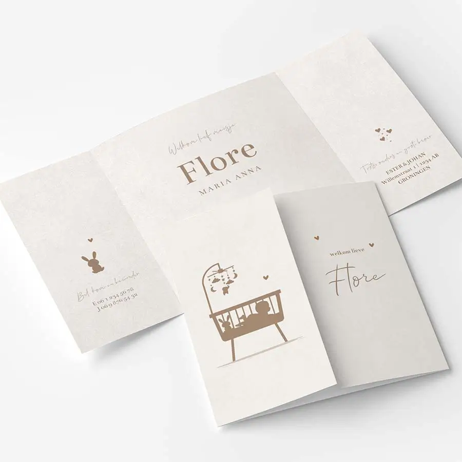 Geboortekaartje theatervouw neutraal met silhouet ledikantje