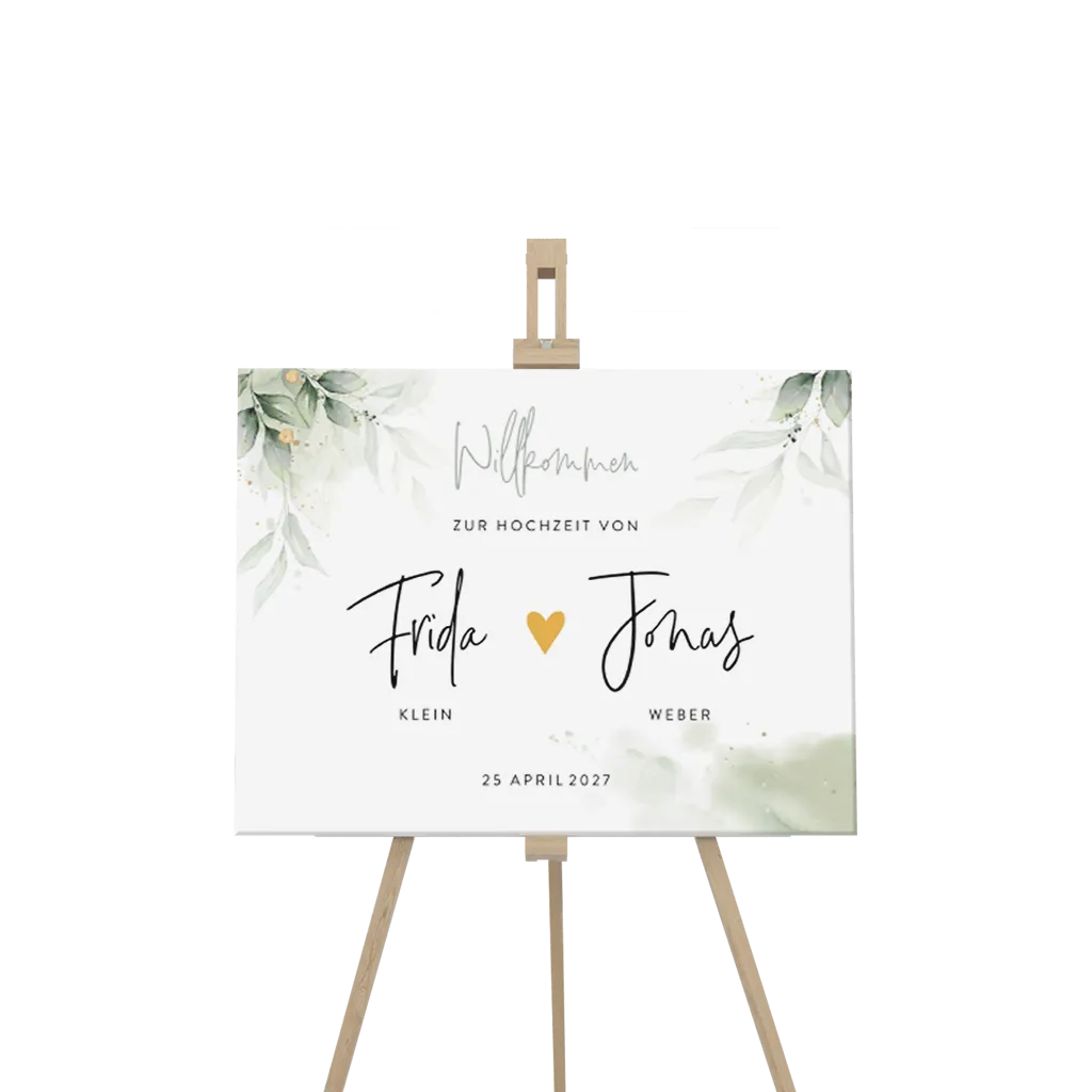 Botanisches Willkommensschild mit Zweigen und Herz