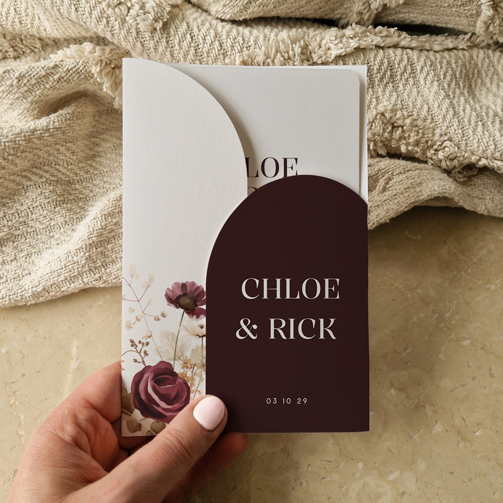 Chic romantische trouwkaart insteekmapje met kaart