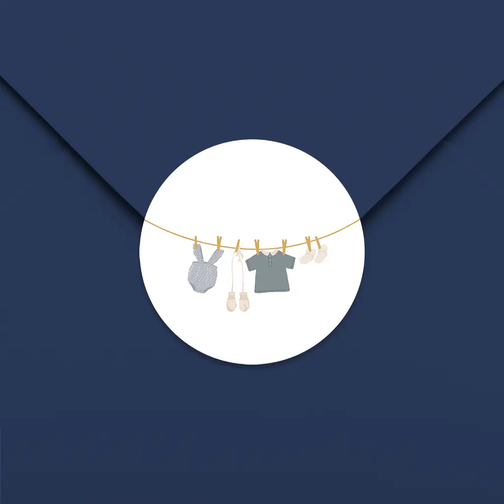 Sluitsticker met waslijn en blauwe kleertjes - per vel