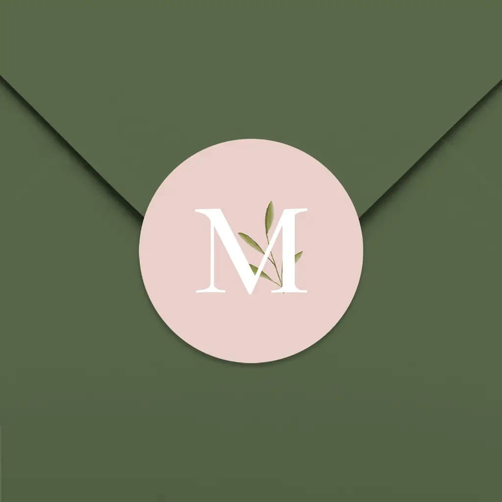 Lieve roze sluitsticker met initiaal en takje - per vel