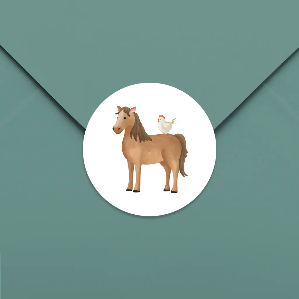 Sluitsticker met paard en kip - per 25 stuks