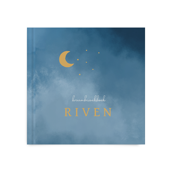 Kraambezoekboek blauw watercolour met maan