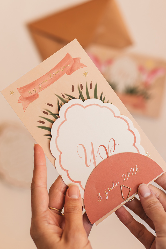 Trouwkaart stapelkaart peach
