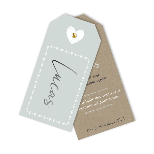 Cartes de naissance duo pour garçons en bleu clair et look kraft