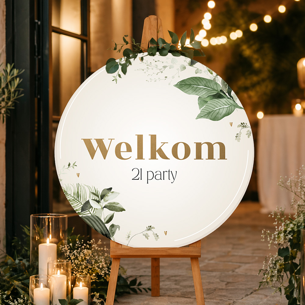 Botanisch welkomstbord voor 21 diner 