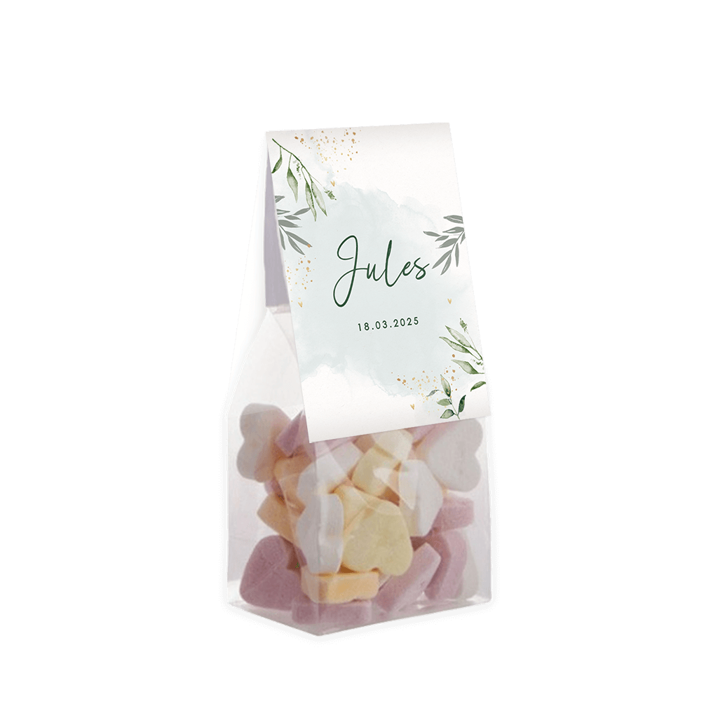 Vouwkaartje met bladeren en lichtblauwe watercolour