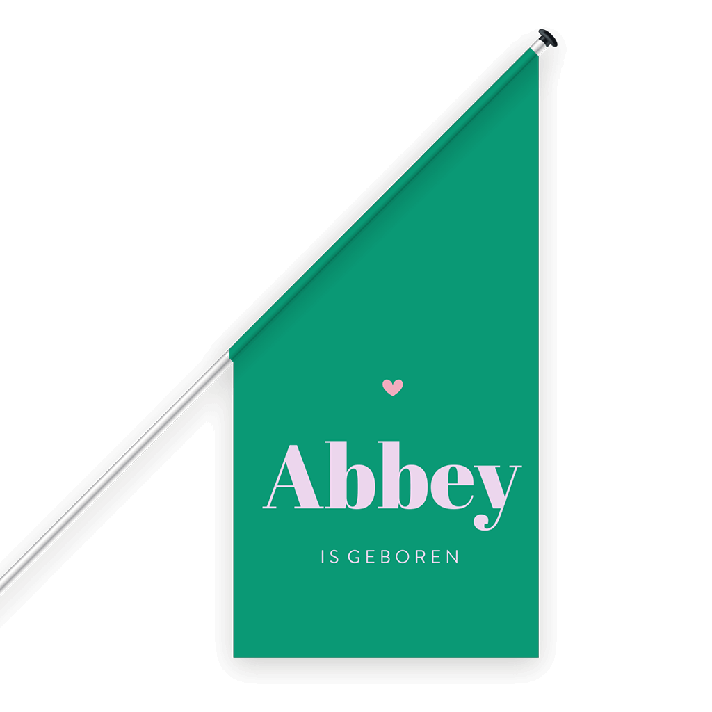 Geboortevlag met groen en lila colorblocking en hartje
