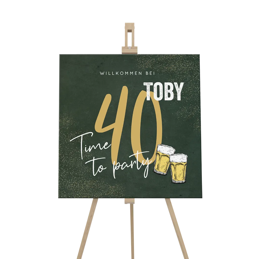 Willkommensschild zum 40 Geburtstag mit Biergläsern