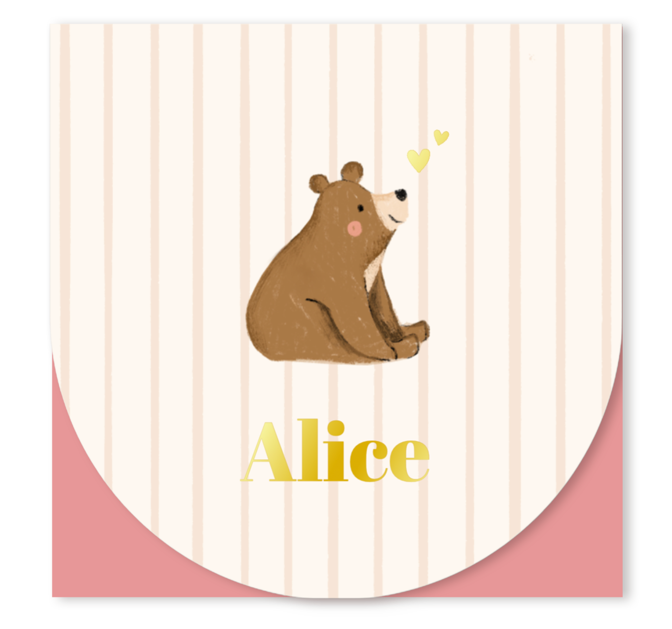Dubbel geboortekaartje 'Alice' met ronde onderkant en schattig beertje