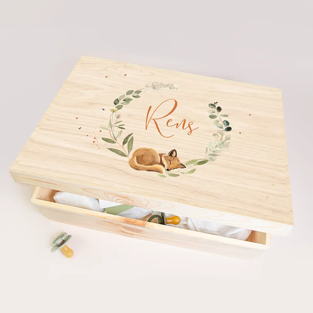 Memorybox met krans en vosje