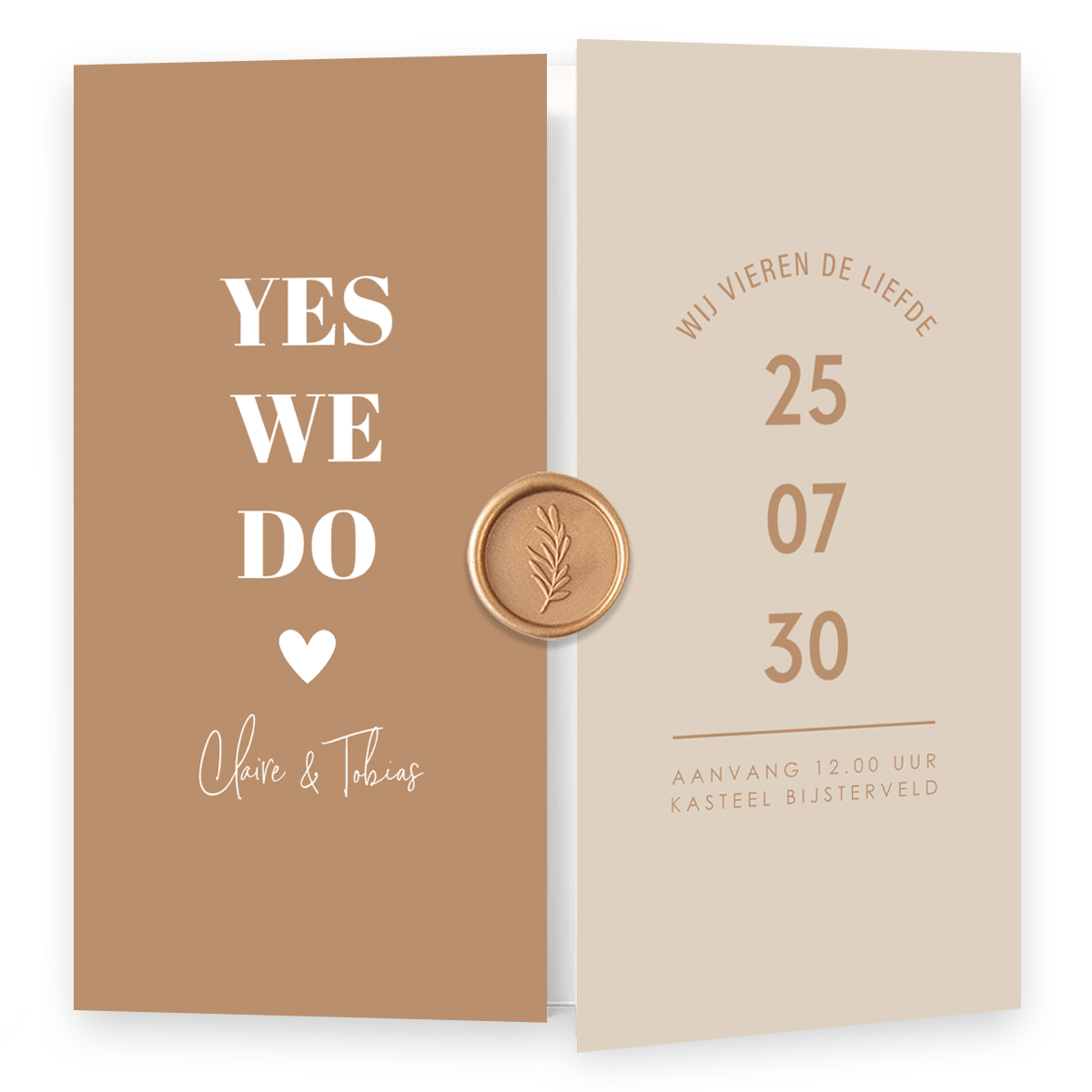 Trouwkaart theatervouw colourblocking beige bruin