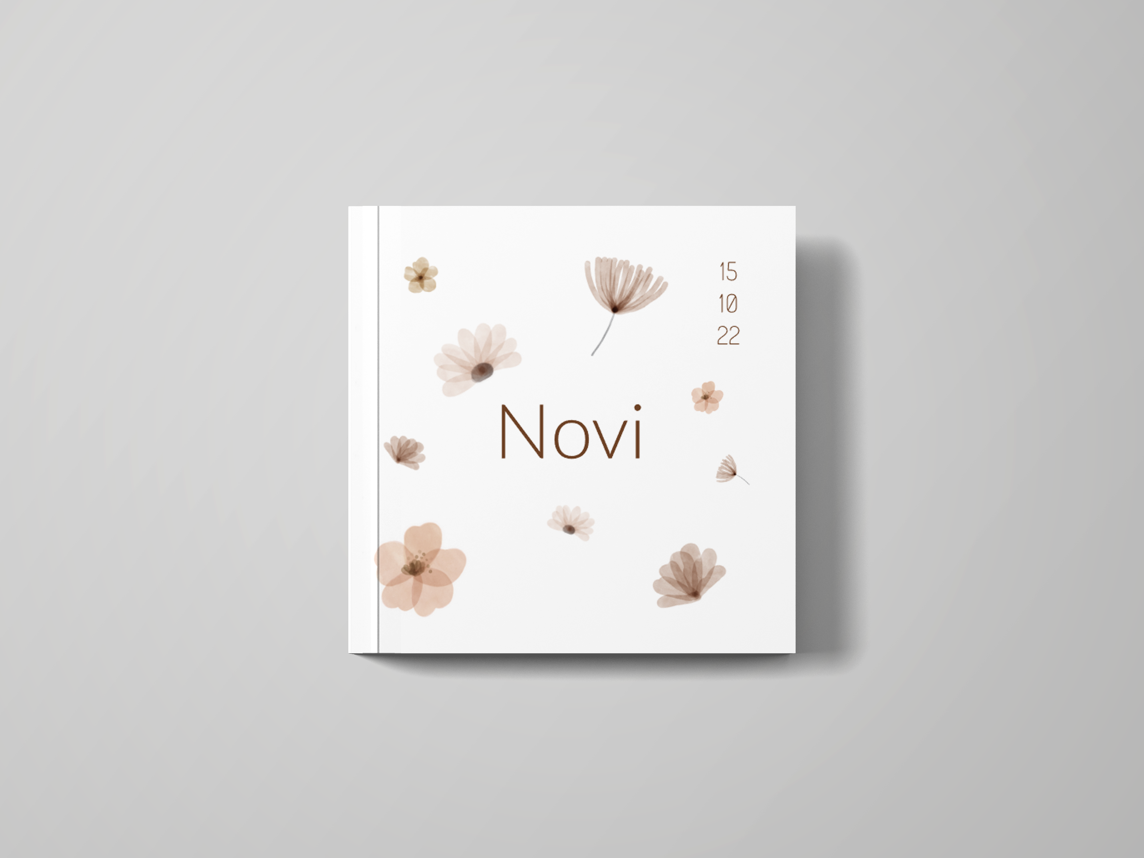 Kraambezoekboek met watercolor droogbloemen in bruin beige en wit