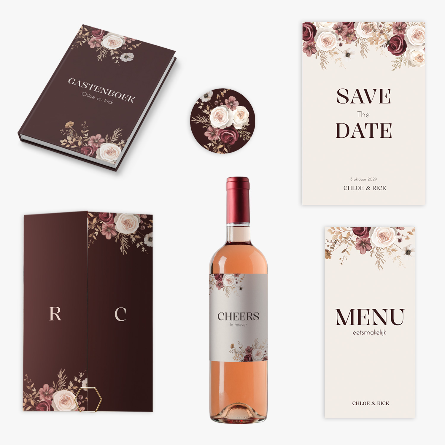 doorlink trouwkaarten set bloom in rouge