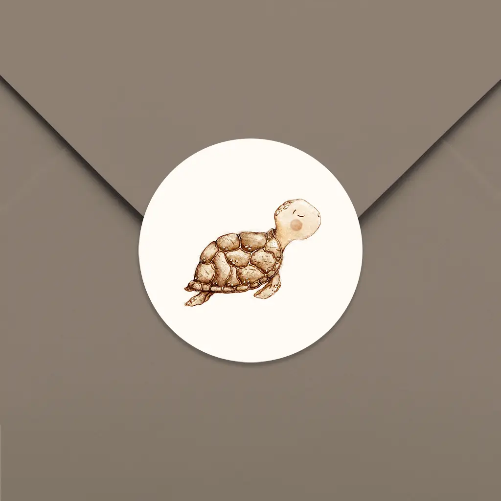 Mooie sluitsticker met getekende schildpad - per 25 stuks