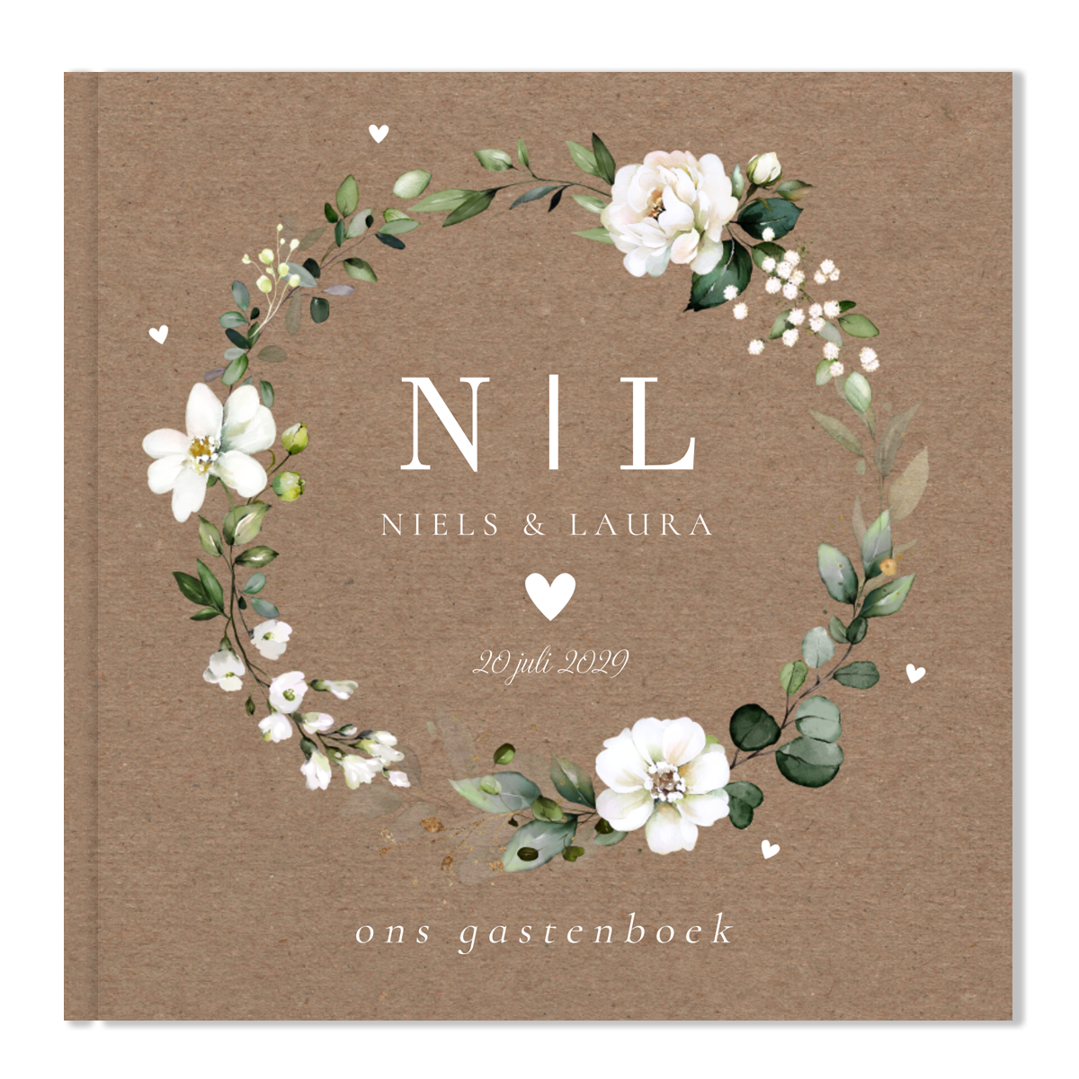 Gastenboek bloemen wit groen kraflook