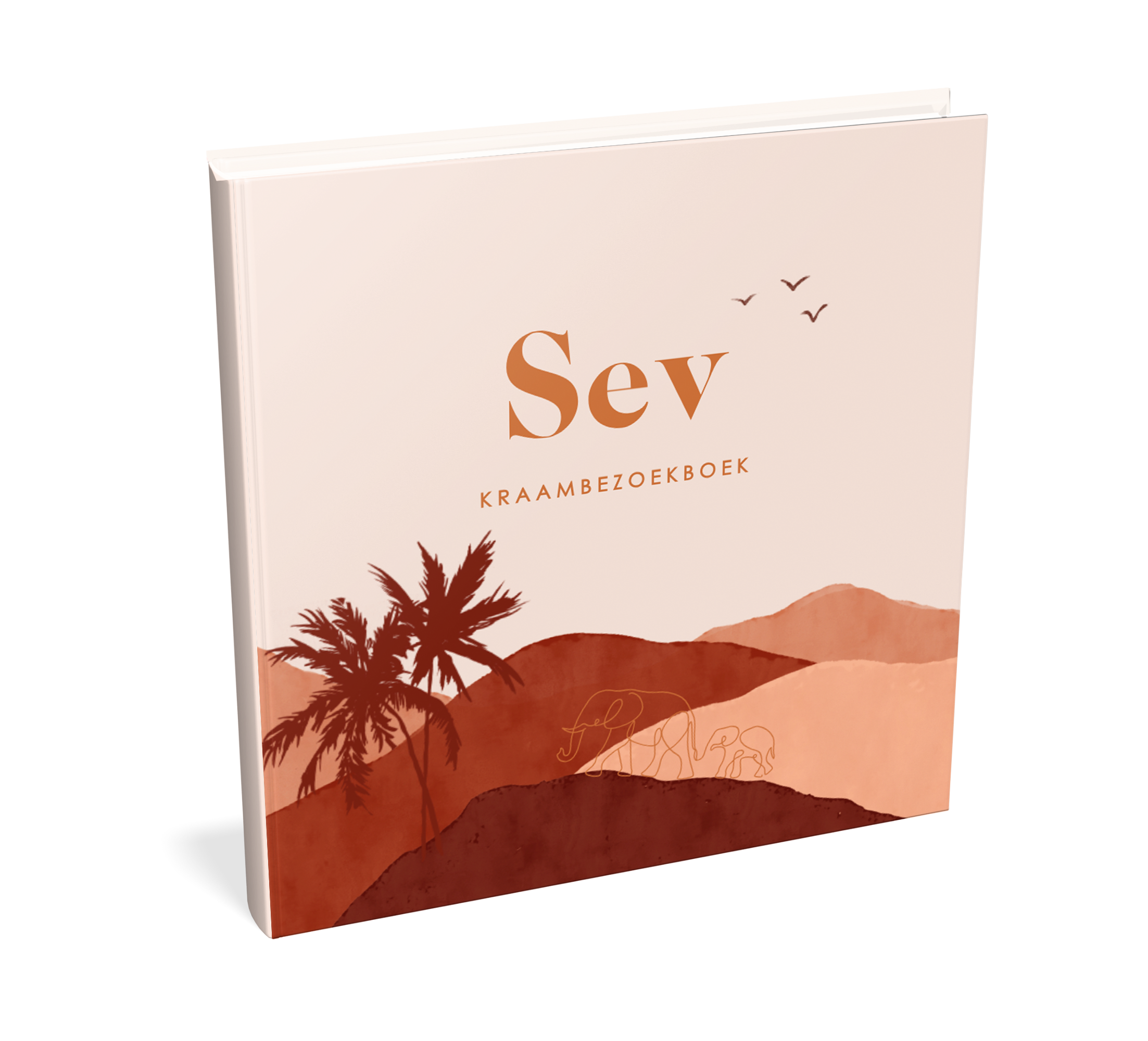 Kraambezoekboek met berglandschap en lijntekening olifanten