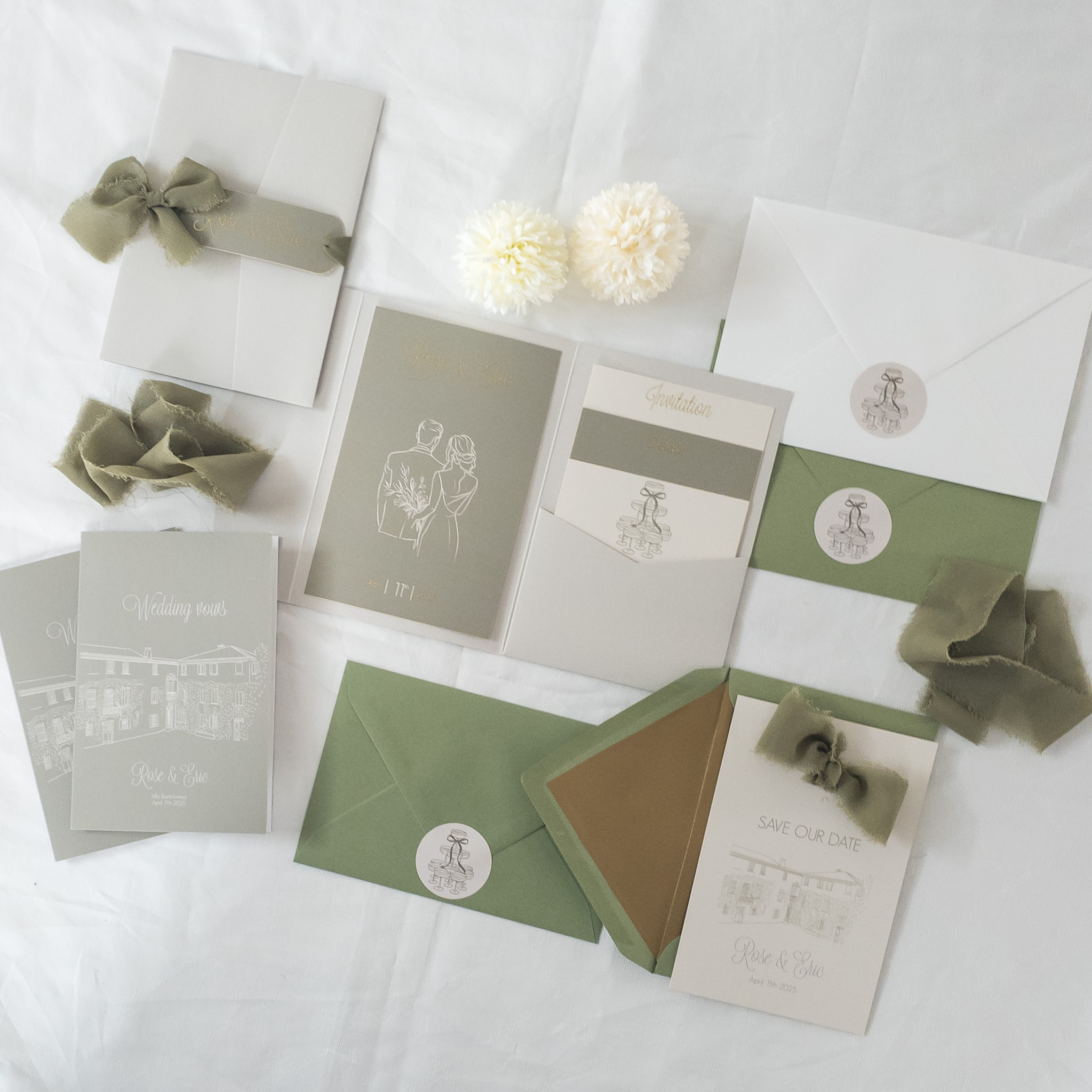 Trouw huisstijl olijfgroen beige goudfolie