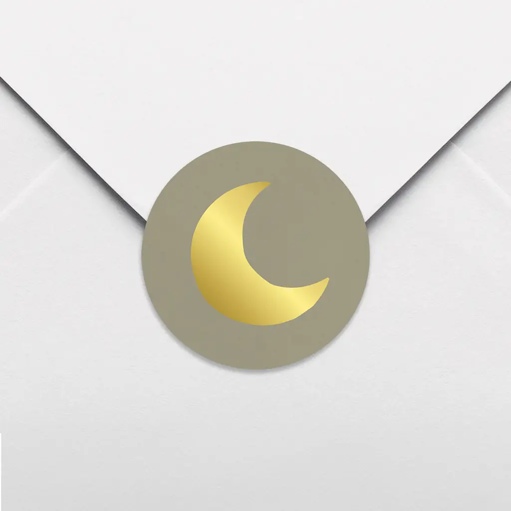 Sluitsticker in groen met maantje en goudfolie - per vel