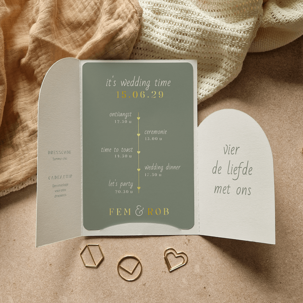 Rustig insteekmapje voor een trouwkaart met foliedruk