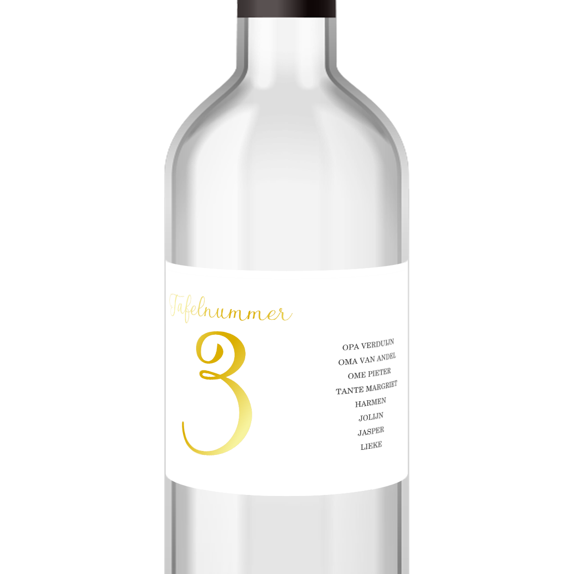 wijn etiket maken met tafelschikking in goudfolie