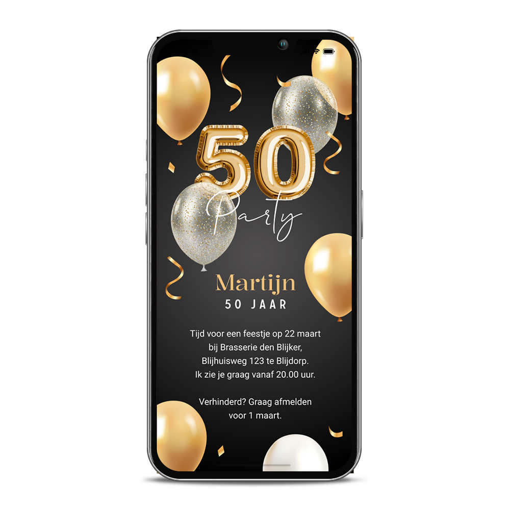 Digitale Abraham uitnodiging 50 jaar met ballonnen