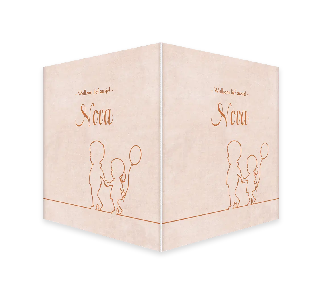 Raambord vierkant roze voor zusje met lijntekening silhouetjes